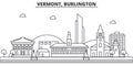 Vermont, Burlington architecture line skyline illustration. Linear vector cityscape with famous landmarks, city sights