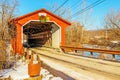 Vermont covered bridge and winter holiday wreath