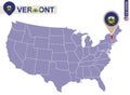Vermont State on USA Map. Vermont flag and map Royalty Free Stock Photo