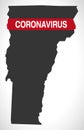 Vermont USA federal state map with Coronavirus warning illustration