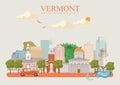 Vermont vector american poster. USA travel illustration. United States of America card with buildings