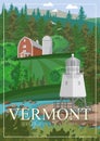 Vermont vector american poster. USA travel illustration. United States of America colorful greeting card, Burlington.