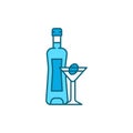 Vermouth bottle and glass color line icon. Alcoholic beverages.