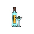 Vermouth bottle and glass color line icon. Alcoholic beverages.