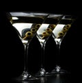 Vermouth Martini drinks with olives isolated on black Royalty Free Stock Photo