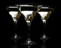Vermouth Martini drinks with olives isolated on black Royalty Free Stock Photo