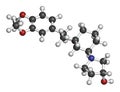 Vernakalant atrial fibrillation drug molecule. 3D rendering. Atoms are represented as spheres with conventional color coding:.