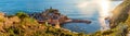 Vernazza in Cinque Terre, Italy panorama at sunset Royalty Free Stock Photo