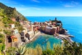 Vernazza cinque terre Italy with railway Royalty Free Stock Photo