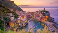 Vernazza, Colorful cityscape on the mountains over Mediterranean sea in Cinque Terre Italy