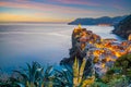 Vernazza, Colorful cityscape on the mountains over Mediterranean sea in Cinque Terre Italy