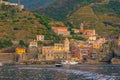 Vernazza, Colorful cityscape on the mountains over Mediterranean sea in Cinque Terre Italy