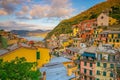 Vernazza, Colorful cityscape on the mountains over Mediterranean sea in Cinque Terre Italy