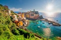 Vernazza, Colorful cityscape on the mountains over Mediterranean sea in Cinque Terre Italy