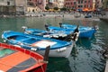 Quaint European boats moored or tied up in Cinque Terre fishing village