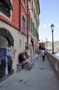 Vernazza, 28th august: The Walking way with Shops to the Port of Vernazza village resort from Cinque Terre in Italy