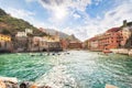 Panorama of sunny Vernazza beach in summer