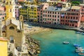 Vernazza - Village of Cinque Terre National Park at Coast of Italy. Beautiful colors at sunset. Province of La Spezia, Liguria, in Royalty Free Stock Photo