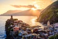 Vernazza - Village Of Cinque Terre National Park At Coast Of Italy. Beautiful Colors At Sunset. Province Of La Spezia, Liguria, In