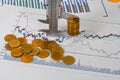 vernier measuring money coin on business chart