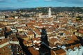 Italian city aerial view to Dolomite Alps