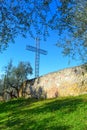 Verona city Italy old city walls and cross Royalty Free Stock Photo