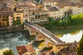 Verona historical city centre, Ponte Pietra bridge across Adige river