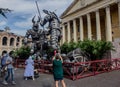 Verona, huge Roman gladiators positioned next to the splendid arena, along with other props, Egyptian statues or pirate cannons, a