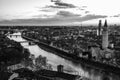Aerial view of famous touristic city Verona in Italy at sunset. Black and white