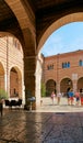 VERONA, ITALY - AUGUST 17, 2017: Restaurant under the arches of the inner courtyard of the castle.