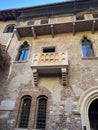 Verona, Italy: 2022 02 10 balcony of the house of romeo and juliet Royalty Free Stock Photo