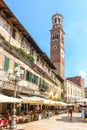 View of Lamberti tower Torre dei Lamberti in sunny day Royalty Free Stock Photo