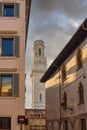 View of the tower of the Cathedral of Santa Maria Matricolare also called Duomo in Verona Royalty Free Stock Photo