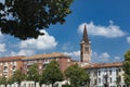 Verona, Italy, Europe, August 2019, A view of the River Adige and the Chiesa Parrocchiale di Santa Maria in Organo