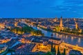 Verona Italy, night city skyline at Adige river Royalty Free Stock Photo