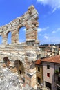 Verona, Italy - historic city center - ancient Roman Arena, Amphitheater walls with arches and auditorium Royalty Free Stock Photo