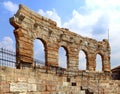 Verona, Italy - historic city center - ancient Roman Arena, Amphitheater walls with arches and auditorium Royalty Free Stock Photo