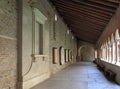 Verona, Italy - historic city center - external view of Basilica of Saint Zeno Maggiore with church tower, inner churchyard and Royalty Free Stock Photo