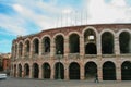 Verona, Italy, 29/03/2019 interesting view of Verona arena with details of the historic city