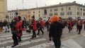 VERONA,ITALY-January 2024: bands and masks parade during europe carnival in Verona city .