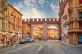 VERONA, ITALY - July 19th, 2019: Old Roman city gate Portoni della Bra in Verona historic center