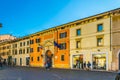 VERONA, ITALY, MARCH 19, 2016: People are strolling on a square in front of the castelvecchio in the italian city Verona Royalty Free Stock Photo