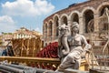 Verona, Italy - preparing the stage for the thetre performance in the famous Arena di Verona Royalty Free Stock Photo