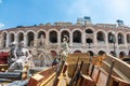 Verona, Italy - preparing the stage for the thetre performance in the famous Arena di Verona Royalty Free Stock Photo