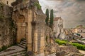 Verona, Italy. Roman ruins in the city center. Old Roman Theatre. Royalty Free Stock Photo