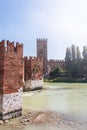 Verona, Italy. Scenery with Adige River and Ponte Scaligero and Castelvecchio Royalty Free Stock Photo