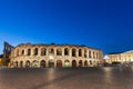 VERONA, ITALY - SEPTEMBER, 2017: Ancient roman amphitheatre Arena in Verona, Italy at night blue hour sunrise.