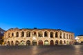 Verona, Italy - September, 2017: Ancient roman amphitheatre Arena in Verona, Italy at night blue hour sunrise