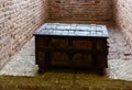 Antique chest at the exhibition in the Castelvecchio Museum of the Castelvecchio Castello Scaligero fortress in Verona, Italy