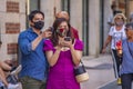 Asian tourists in Verona in Italy wears medical mask